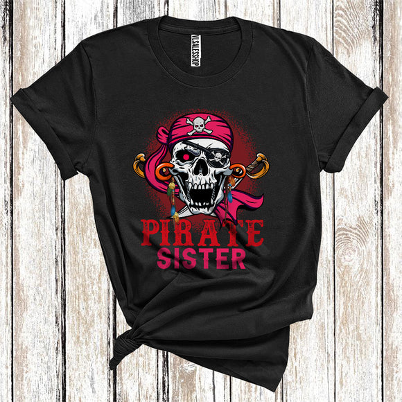 MacnyStore - Pirate Sister Funny Captain Skull Halloween Costume Matching Family Group T-Shirt