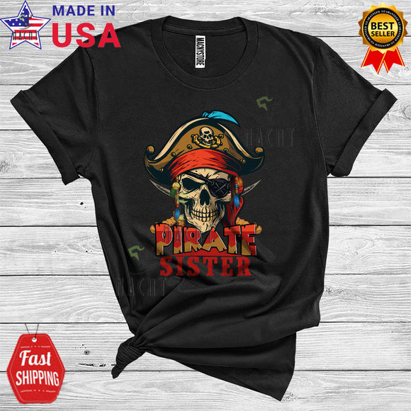 MacnyStore - Pirate Sister Funny Pirate Skull Halloween Costume Matching Family Group T-Shirt