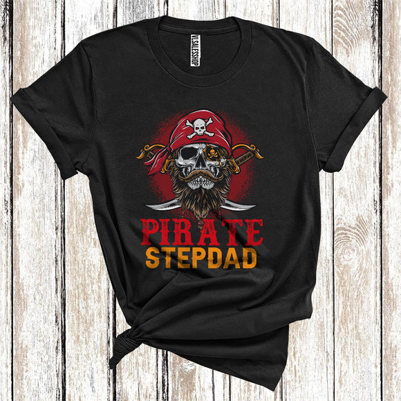 MacnyStore - Pirate Stepdad Funny Captain Bearded Skull Halloween Costume Matching Family Group T-Shirt