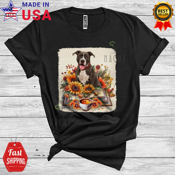 MacnyStore - Pit Bull Reading Book And Coffee Cute Floral Book Lover Animal Owner T-Shirt