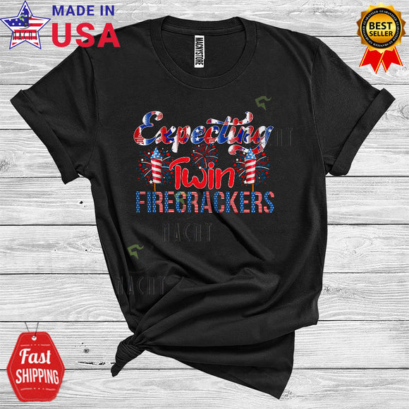 MacnyStore - Pregnancy Announcement Expecting Twin Firecrackers 4th Of July Patriotic T-Shirt