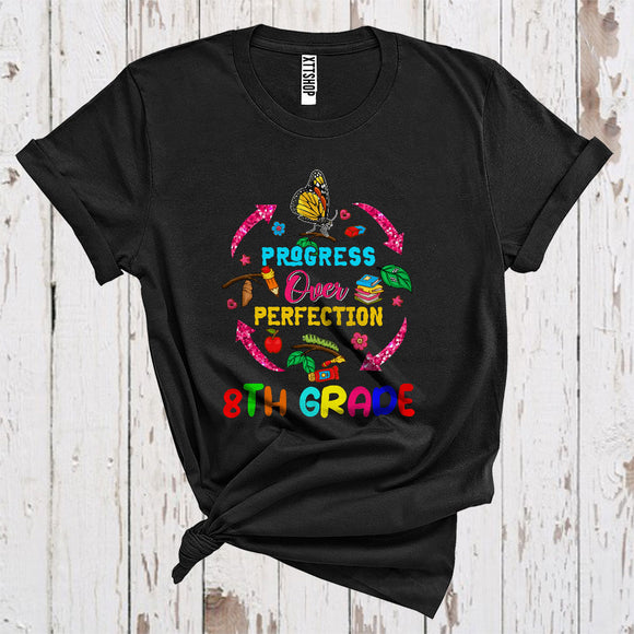 MacnyStore - Progress Over Perfection 8th Grade Caterpillar Life Cycle Back To School Teacher Students T-Shirt