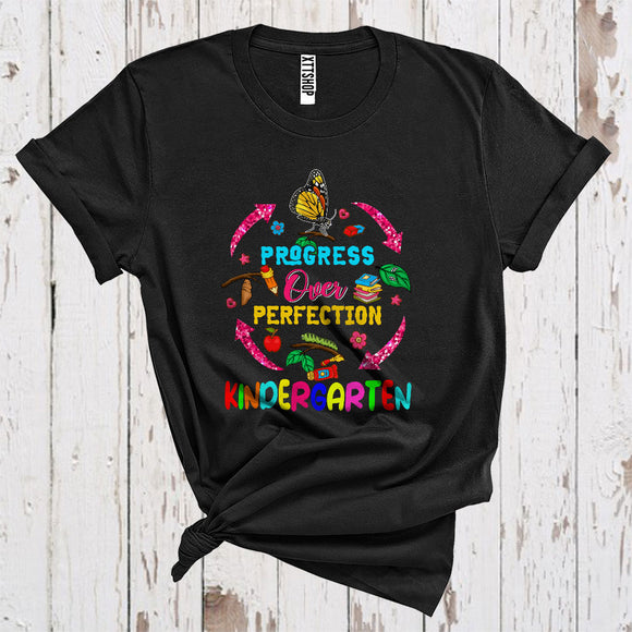 MacnyStore - Progress Over Perfection Kindergarten Caterpillar Life Cycle Back To School Teacher Students T-Shirt