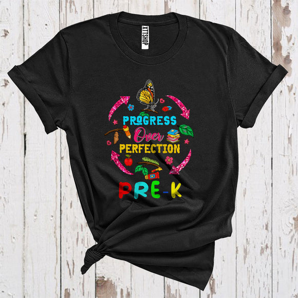 MacnyStore - Progress Over Perfection Pre-K Caterpillar Life Cycle Back To School Teacher Students T-Shirt