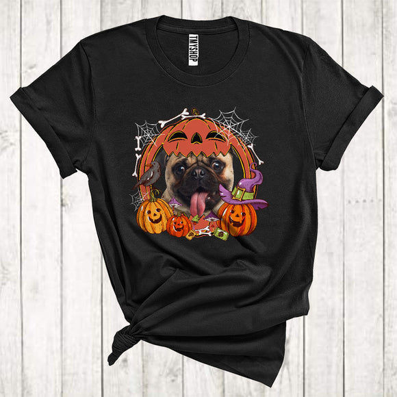 MacnyStore - Pug Inside Carved Pumpkin Cute Halloween Costume Witch Pumpkin Animal Owner T-Shirt