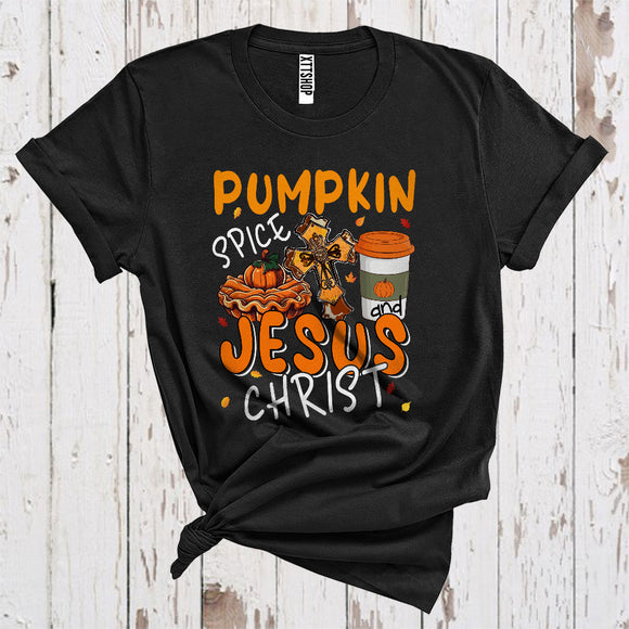 MacnyStore - Pumpkin Spice Jesus Christ Cool Thanksgiving Pumpkin Pie Christian Cross T-Shirt