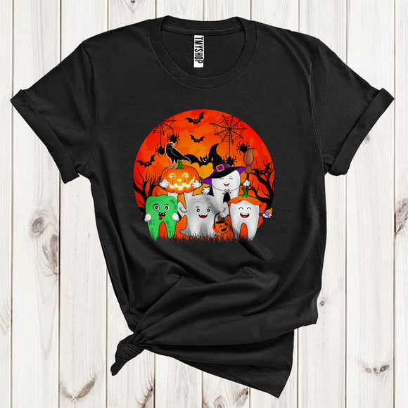 MacnyStore - Pumpkin Witch Ghost Zombie Teeth With Trick Or Treat Cute Halloween Costume Dentist Lover T-Shirt