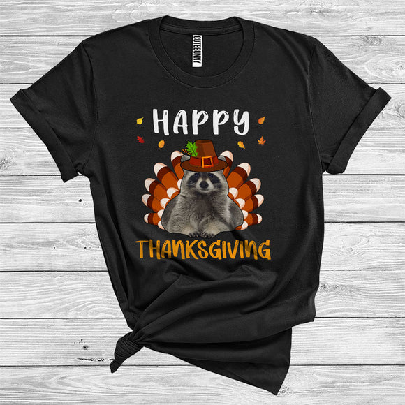 MacnyStore - Raccoon As Turkey Wearing Pilgrim Matching Turkey Hunting Wild Animal Happy Thanksgiving T-Shirt