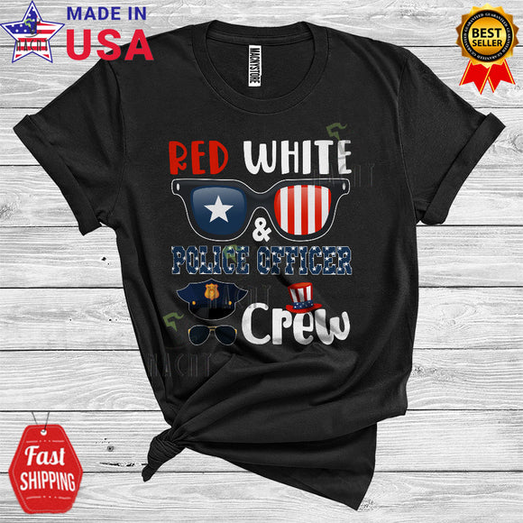 MacnyStore - Red White And Police Officer Crew Funny Police Officer Team 4th Of July Careers Jobs Group T-Shirt
