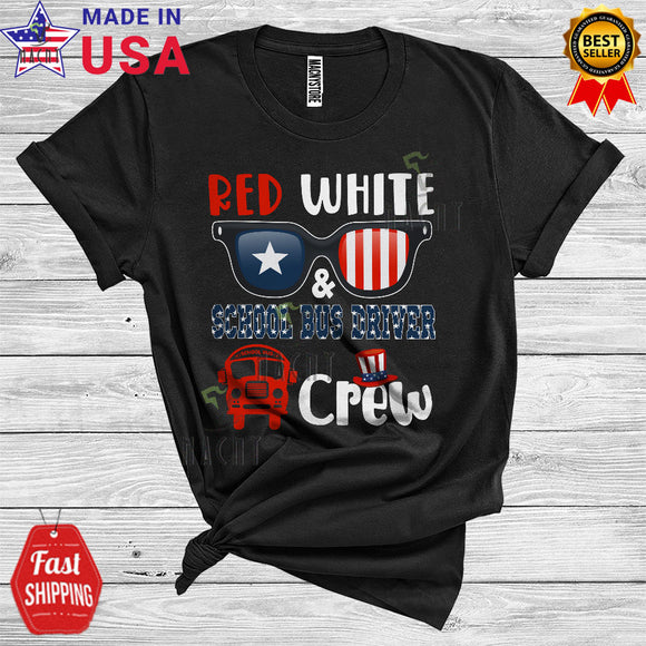 MacnyStore - Red White And School Bus Driver Crew Funny School Bus Driver Team 4th Of July Careers Jobs Group T-Shirt