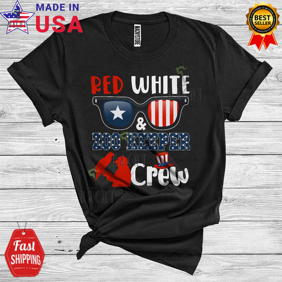 MacnyStore - Red White And Zoo Keeper Crew Funny Zoo Keeper Team 4th Of July Careers Jobs Group T-Shirt