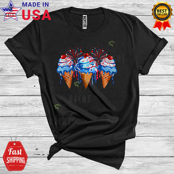 MacnyStore - Red White Ice Cream Blue 4th Of July Fireworks Friends Family Group T-Shirt