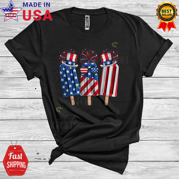 MacnyStore - Red White Ice Cream Blue 4th of July SaInt Hat Sunglasses American Flag T-Shirt
