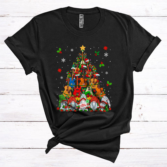 MacnyStore - Reindeer ELF Santa Guitar Christmas Tree Cute Xmas Lights Gnomes Music Guitarist Lover T-Shirt