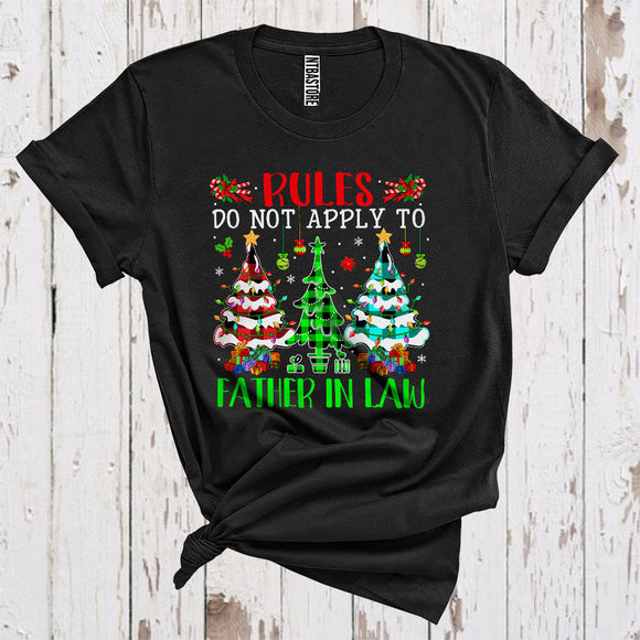 MacnyStore - Rules Do Not Apply To Father In Law Funny Sarcastic Three Christmas Trees Plaid Lover Matching Family Group T-Shirt