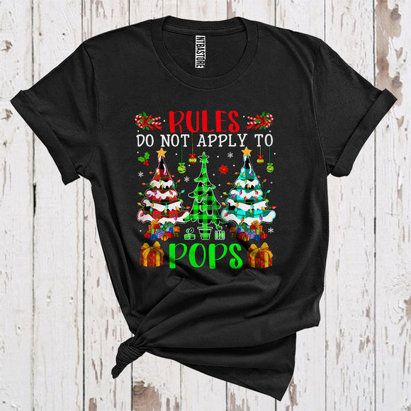 MacnyStore - Rules Do Not Apply To Pops Funny Sarcastic Three Christmas Trees Plaid Lover Matching Family Group T-Shirt