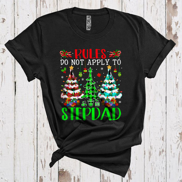 MacnyStore - Rules Do Not Apply To Stepdad Funny Sarcastic Three Christmas Trees Plaid Lover Matching Family Group T-Shirt