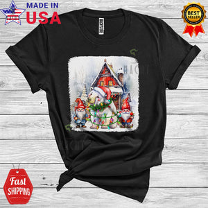 MacnyStore - Santa Dwarf Polar Bear Cute Cool Christmas Lights House Santa Polar Bears Animal Lover T-Shirt