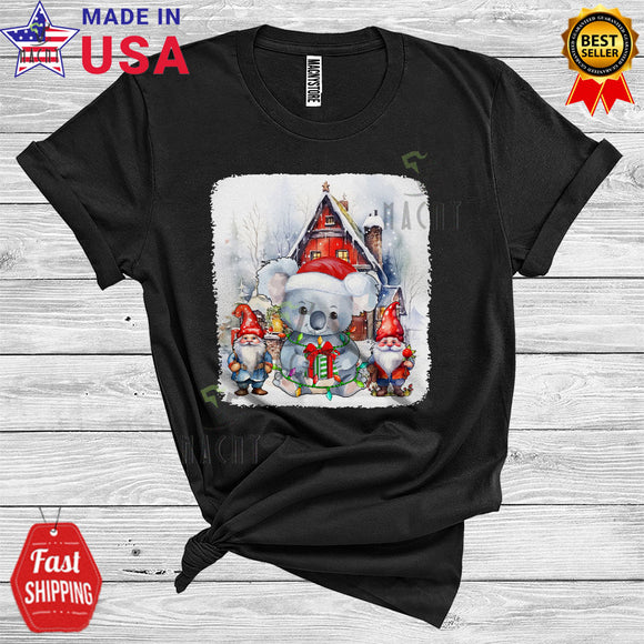 MacnyStore - Santa Koala Bear Cute Christmas House Lights Santa Animal Lover T-Shirt