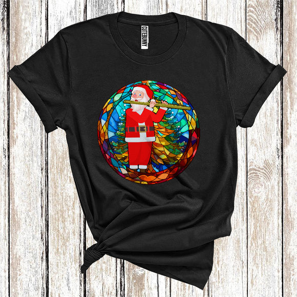 MacnyStore - Santa Playing Flute Cute Merry Christmas Colorful Xmas Tree Musical Instruments Player T-Shirt