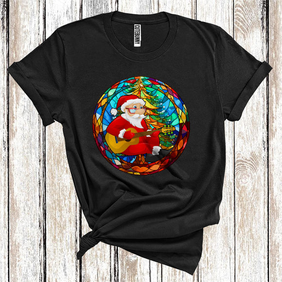 MacnyStore - Santa Playing Guitar Cute Merry Christmas Colorful Xmas Tree Musical Instruments Player T-Shirt