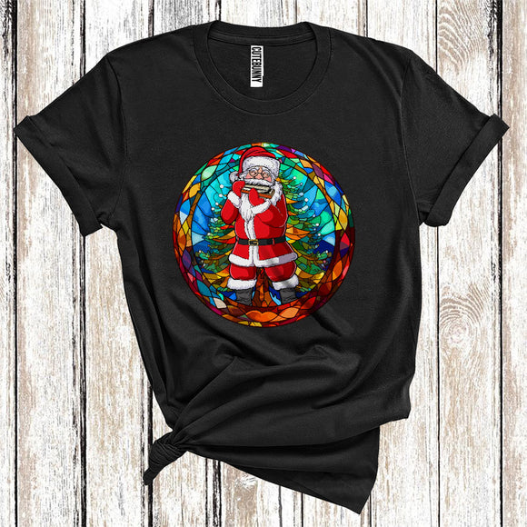 MacnyStore - Santa Playing Harmonica Cute Merry Christmas Colorful Xmas Tree Musical Instruments Player T-Shirt