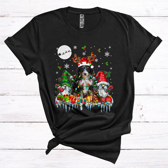 MacnyStore - Santa Reindeer Bernedoodle With Gnomes Cute Christmas Lights Animal Owner T-Shirt