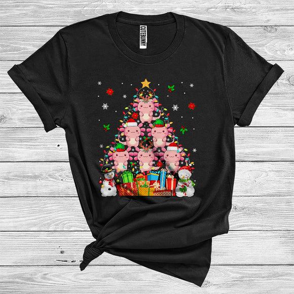 MacnyStore - Santa Reindeer ELF Axolotl Christmas Tree Cute Xmas Lights Snowman Sea Animal T-Shirt