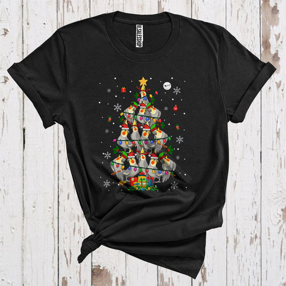 MacnyStore - Santa Reindeer ELF Cockatiels Christmas Tree Funny Xmas Lights Bird Lover T-Shirt