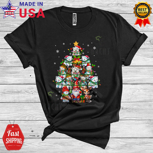 MacnyStore - Santa Reindeer ELF Polar Bears Christmas Tree Cute Christmas Lights Dwarf Snowman Lover T-Shirt