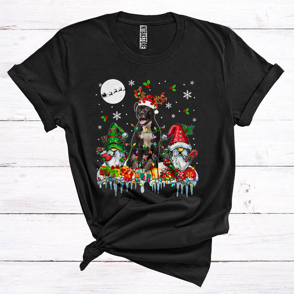 MacnyStore - Santa Reindeer Pit Bull With Gnomes Cute Christmas Lights Animal Owner T-Shirt