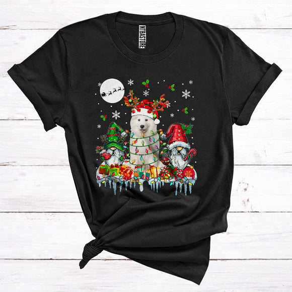 MacnyStore - Santa Reindeer Samoyed With Gnomes Cute Christmas Lights Animal Owner T-Shirt