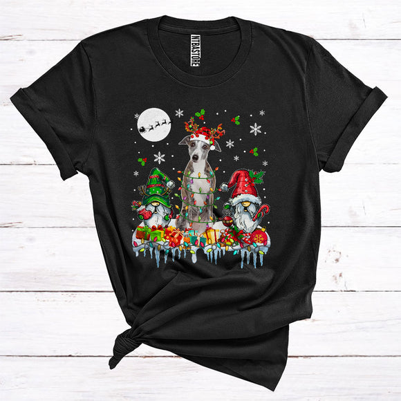 MacnyStore - Santa Reindeer Whippet With Gnomes Cute Christmas Lights Animal Owner T-Shirt