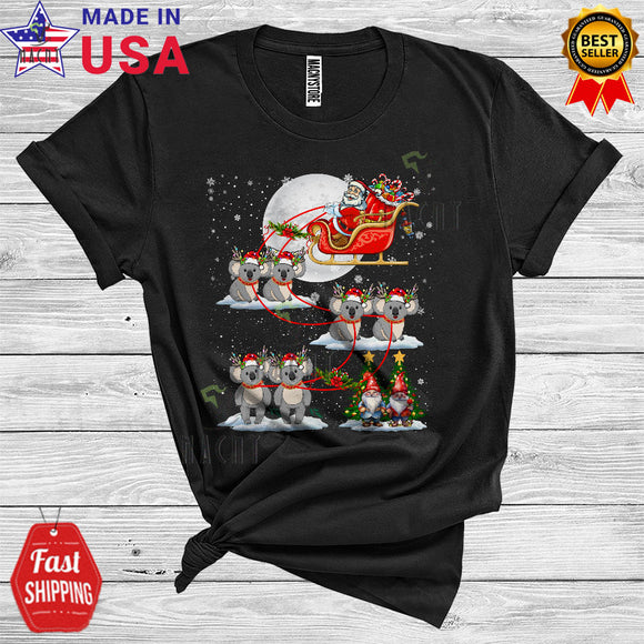 MacnyStore - Santa Riding Koala Bears Christmas Snowing Moon Night Cute Xmas Lights Santa Koala Bears Lover T-Shirt