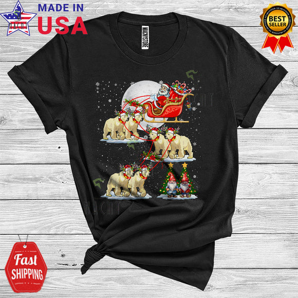 MacnyStore - Santa Riding Polar Bears Christmas Tree Moon Night Cute Xmas Lights Santa Polar Bears Lover T-Shirt