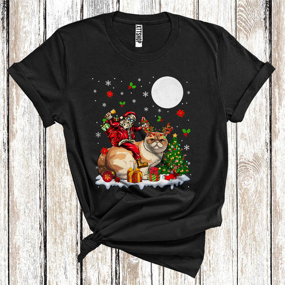 MacnyStore - Santa Riding Reindeer Exotic Shorthair Cat Cute Christmas Tree Lights Cat Owner Lover T-Shirt
