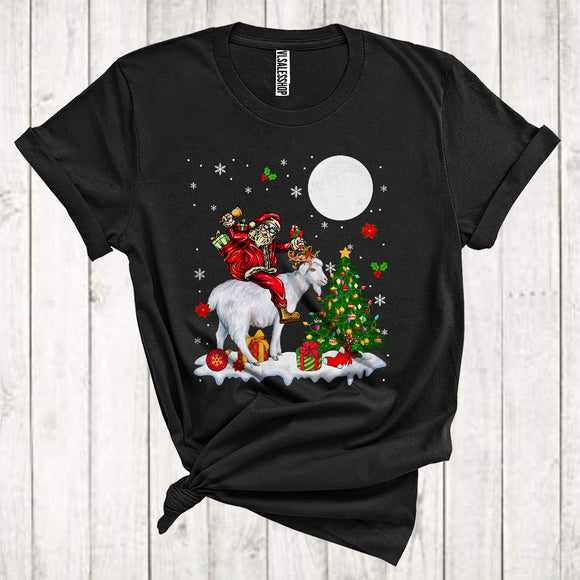MacnyStore - Santa Riding Reindeer Goat Christmas Tree Lights Funny Farmer Animal Lover T-Shirt