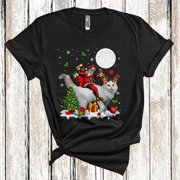 MacnyStore - Santa Riding Reindeer Ragdoll Cat Cute Christmas Tree Lights Cat Owner Lover T-Shirt