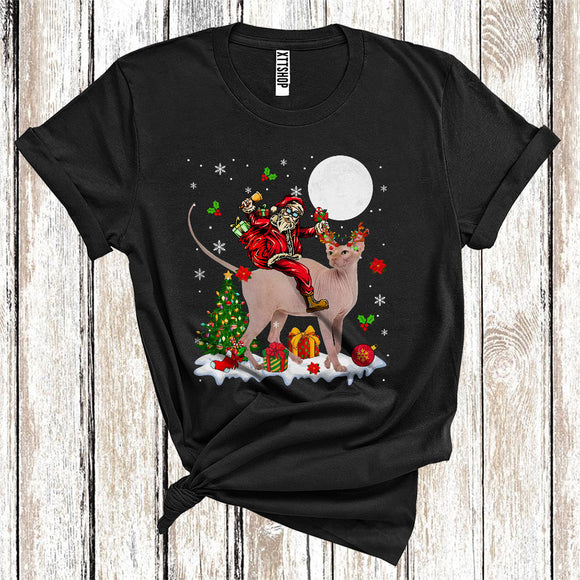 MacnyStore - Santa Riding Reindeer Sphynx Cat Cute Christmas Tree Lights Cat Owner Lover T-Shirt
