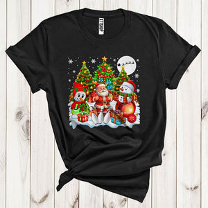 MacnyStore - Santa With Snowman Bowling Xmas Tree Cute Christmas Snow Sport Player Matching Team T-Shirt