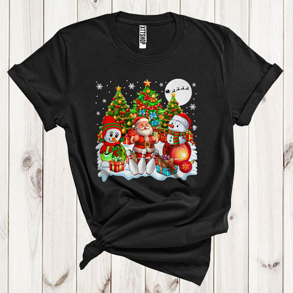 MacnyStore - Santa With Snowman Bowling Xmas Tree Cute Christmas Snow Sport Player Matching Team T-Shirt