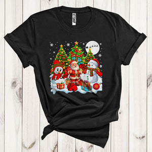 MacnyStore - Santa With Snowman Boxing Xmas Tree Cute Christmas Snow Sport Player Matching Team T-Shirt
