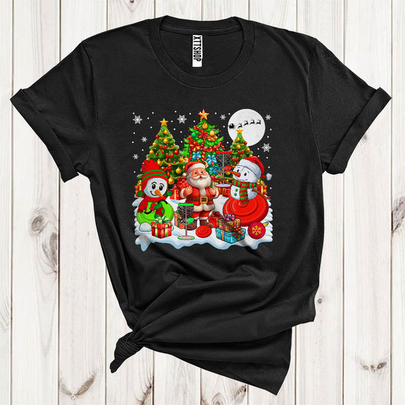 MacnyStore - Santa With Snowman Disc Golf Xmas Tree Cute Christmas Snow Sport Player Matching Team T-Shirt