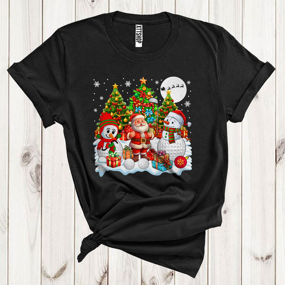 MacnyStore - Santa With Snowman Golf Xmas Tree Cute Christmas Snow Sport Player Matching Team T-Shirt