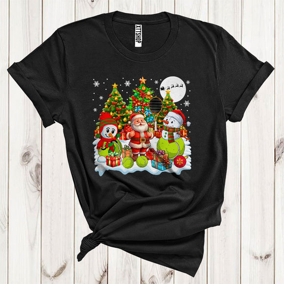 MacnyStore - Santa With Snowman Tennis Xmas Tree Cute Christmas Snow Sport Player Matching Team T-Shirt