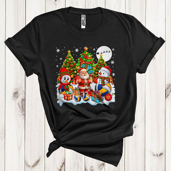 MacnyStore - Santa With Snowman Volleyball Xmas Tree Cute Christmas Snow Sport Player Matching Team T-Shirt