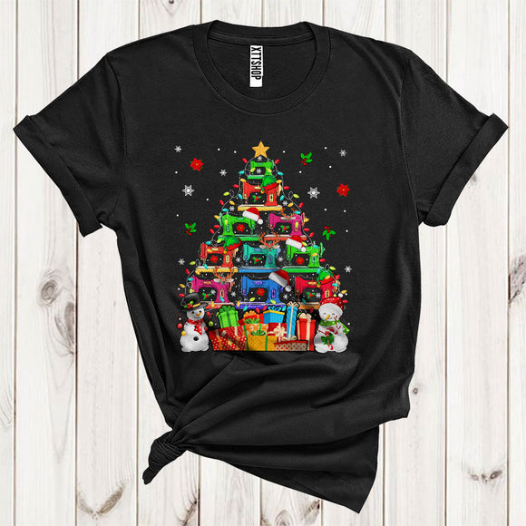 MacnyStore - Sewing Machines Christmas Tree Lights Funny Santa ELF Reindeer Sewing Lover Tailor Team T-Shirt