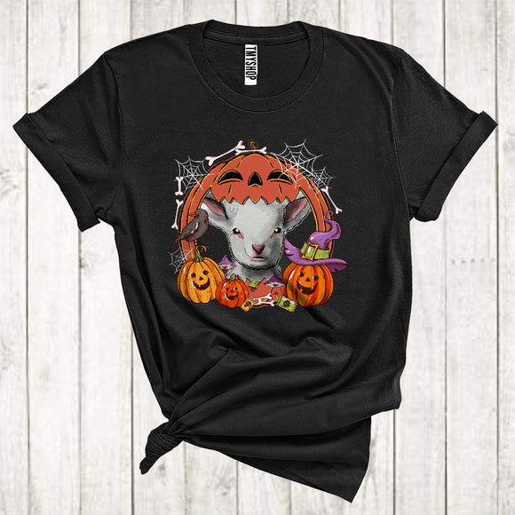 MacnyStore - Sheep Inside Carved Pumpkin Cute Halloween Costume Witch Pumpkin Farm Animal Lover T-Shirt