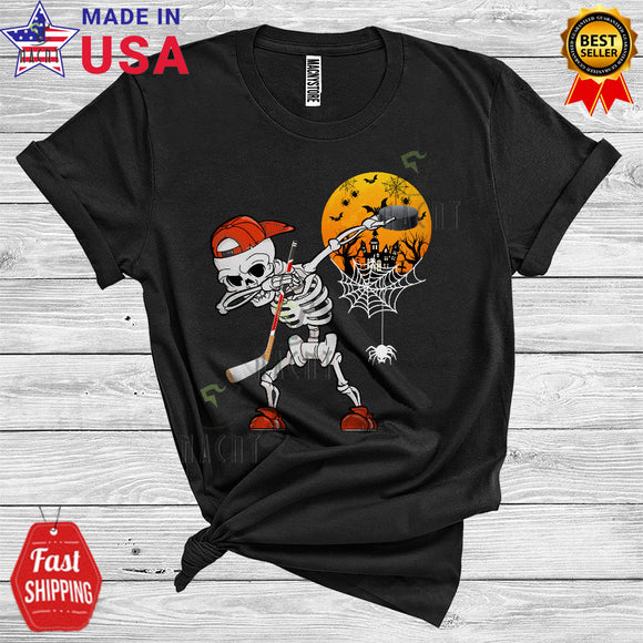 Skeleton Dabbing Hockey Player Funny Halloween Costume Sports Lover T-Shirt