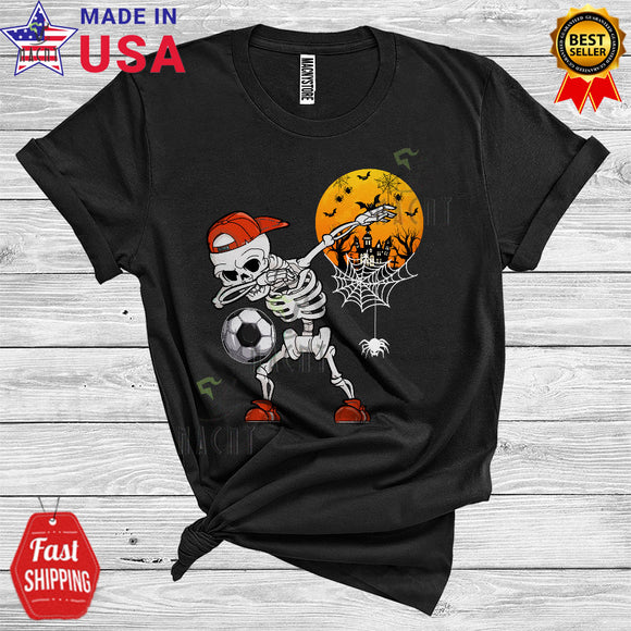 MacnyStore - Skeleton Dabbing Soccer Player Funny Halloween Costume Sports Lover T-Shirt